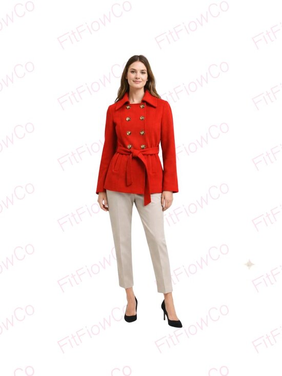 Old Navy Jackets & Blazers - Old Navy Red Tailored Belted Peacoat Women's XS EUC
